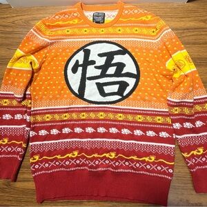 Dragon Ball Z Ugly Sweater Goku's Symbol  Anime Japan Red Yellow Size Medium